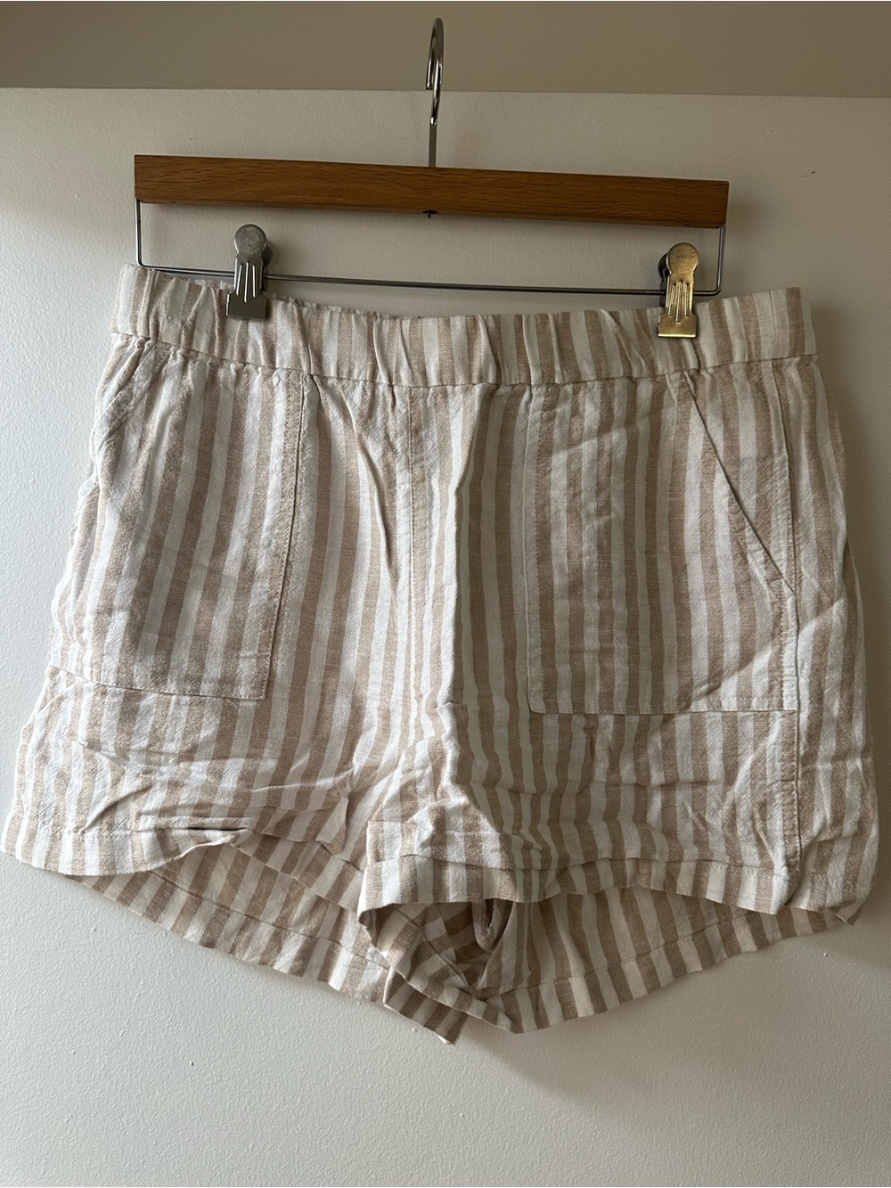 J. Crew Beige and White Striped Linen-Blend Women's Shorts - Picture 4 of 4